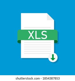 Icon, button, download XLS file, Document upload concept, File with XLS sign and a sign with an arrow to the bottom. Vector EPS10