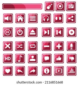 icon buttons for social media, apps, with white icon section and attractive red blend buttons on white background