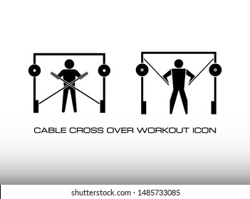 Icon of Cable Cross Over Workout in or Fitness Center. Consist of two Variation Icon with Black Monochrome Design in Trendy and Flat Isolated on White Grey Background.