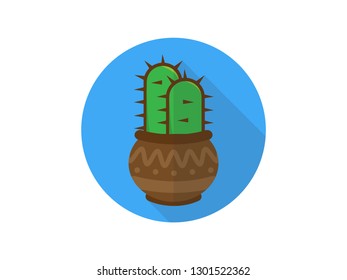 Icon with a cactus in a beautiful pot. Vector illustration.