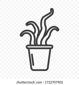Icon of cactus in a pot. Curved shape without spines. Minimalistic linear design. Isolated vector on a transparent PNG background.