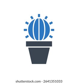 Icon of a cactus in a pot with rays around it