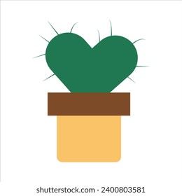 Icon of cactus in a pot. The shape of heart with thorns. Minimalistic linear design. Isolated vector