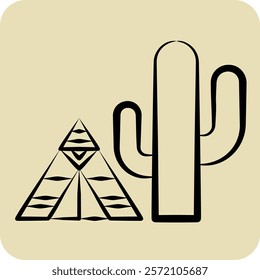 Icon Cactus. related to Native American symbol. hand drawn style. design editable