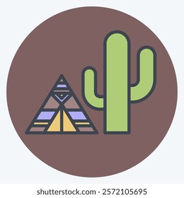 Icon Cactus. related to Native American symbol. color mate style. design editable