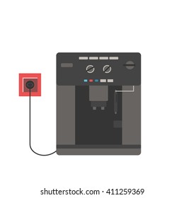 Icon of cafe or kitchen with drawn coffee machine. Vector illustration. Background, logo, advertisment.