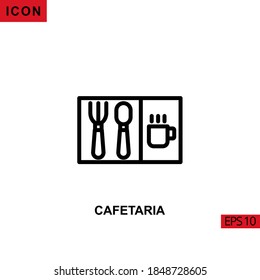 Icon cafetaria with cutlery and cup coffee. Outline, line or linear vector icon symbol sign collection for mobile concept and web apps design.