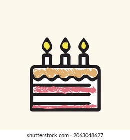 Icon of a cake with candles on top, cute, vector