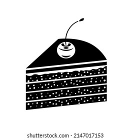 Icon of cake. Graphic piece of birthday cake. Logo for confectionery shop or cafe. Cooking simple style black detailed symbol vector illustration isolated.