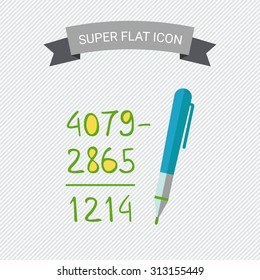 Icon of calculation process with written figures and pen 