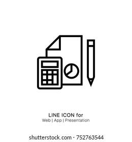 icon calculator chart pencil business single icon line vector graphic design illustration