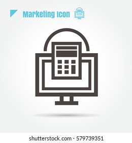 icon Calculator in computer thin line for web , modern minimalistic flat design vector on white background