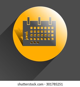 Icon calendar, black vector illustration with shadow on gray background.