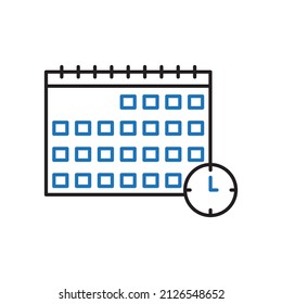 Icon with calendar with clock. Calendar deadline. Business concept. Time appointment concept. Vector illustration. stock image. 