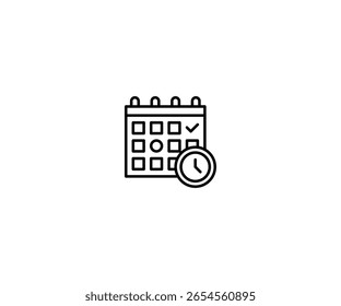 An icon with a calendar and a clock, representing schedule management, time tracking, or appointment reminders. Perfect for business, planning, or organization-themed visuals.