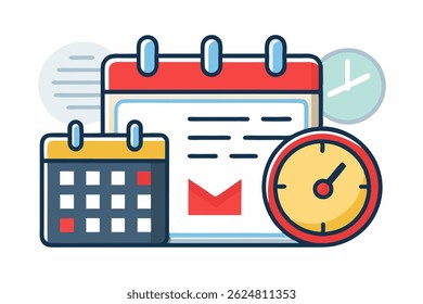 Icon of a calendar and clock, symbolizing important dates, time appointments, and reminders. Perfect for agenda planning, deadlines, and time management themes. Simple vector illustration.