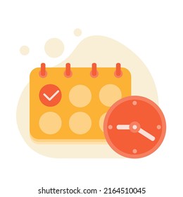 Icon of calendar with clock travel, summer season. Vector illustration. Cartoon minimal style.