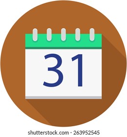 icon calendar with the date with flat shadow on brown background