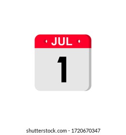Icon calendar day 1 July, summer days of the year on a white background. Vector illustration. EPS 10.