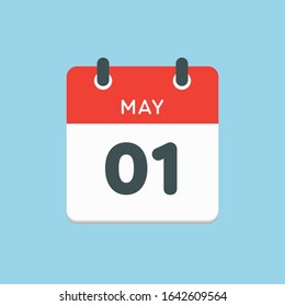 Icon calendar day - 1 May International Labor Day. Days of the year. Vector illustration flat style. Date day of month Sunday, Monday, Tuesday, Wednesday, Thursday, Friday, Saturday. Holidays in May