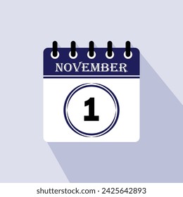 Icon calendar day - 1 November. 1st days of the month, vector illustration.
