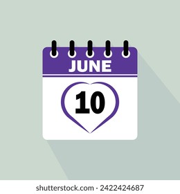 Icon calendar day - 10 June. 10th days of the month, vector illustration.
