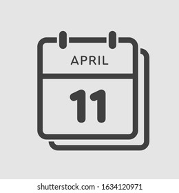 Icon calendar day - 11 April. Days f the year. Vector illustration flat style. Date day of month Sunday, Monday, Tuesday, Wednesday, Thursday, Friday, Saturday. Holidays in April