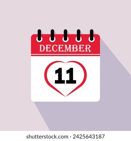 Icon calendar day - 11 December. 11th days of the month, vector illustration.