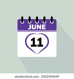 Icon calendar day - 11 June. 11th days of the month, vector illustration.