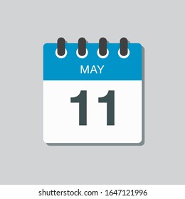 Icon calendar day - 11 May. Days f the year. Vector illustration flat style. Date day of month Sunday, Monday, Tuesday, Wednesday, Thursday, Friday, Saturday. Holidays in May