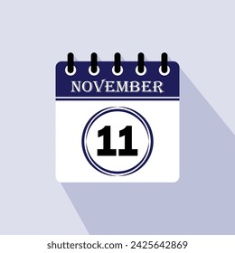 Icon calendar day - 11 November. 11th days of the month, vector illustration.