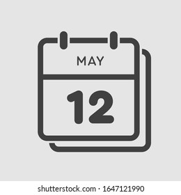 Icon calendar day - 12 May. Days f the year. Vector illustration flat style. Date day of month Sunday, Monday, Tuesday, Wednesday, Thursday, Friday, Saturday. Holidays in May