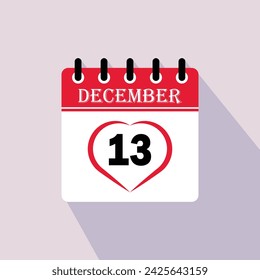Icon calendar day - 13 December. 13th days of the month, vector illustration.