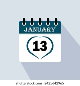 Icon calendar day - 13 January. 13th days of the month, vector illustration.