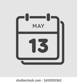 Icon calendar day - 13 May. Days f the year. Vector illustration flat style. Date day of month Sunday, Monday, Tuesday, Wednesday, Thursday, Friday, Saturday. Holidays in May