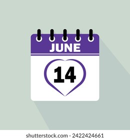 Icon calendar day - 14 June. 14th days of the month, vector illustration.