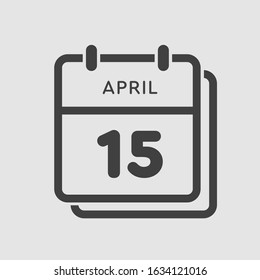 Icon calendar day - 15 April. Days f the year. Vector illustration flat style. Date day of month Sunday, Monday, Tuesday, Wednesday, Thursday, Friday, Saturday. Holidays in April