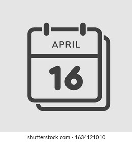 Icon calendar day - 16 April. Days f the year. Vector illustration flat style. Date day of month Sunday, Monday, Tuesday, Wednesday, Thursday, Friday, Saturday. Holidays in April