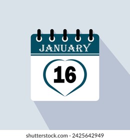 Icon calendar day - 16 January. 16th days of the month, vector illustration.