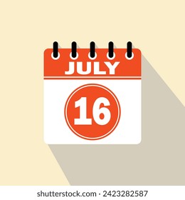 Icon calendar day - 16 July. 16th days of the month, vector illustration.