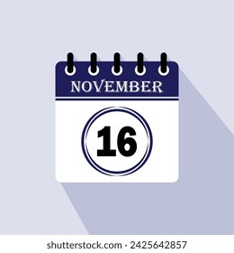 Icon calendar day - 16 November. 16th days of the month, vector illustration.