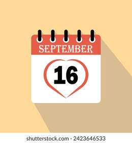 Icon calendar day - 16  September. 16th days of the month, vector illustration.