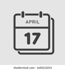 Icon calendar day - 17 April. Days f the year. Vector illustration flat style. Date day of month Sunday, Monday, Tuesday, Wednesday, Thursday, Friday, Saturday. Holidays in April