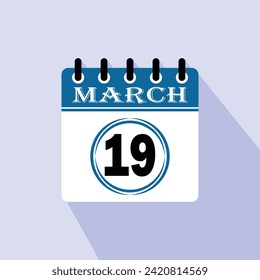 Icon calendar day - 19 March. 19th days of the month, vector illustration.