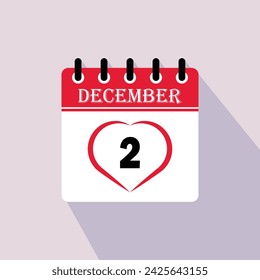 Icon calendar day - 2 December. 2nd days of the month, vector illustration.