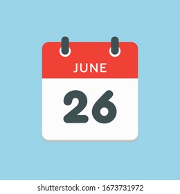 Icon calendar day - 2 June. Days f the year. Vector illustration flat style. Date day of month Sunday, Monday, Tuesday, Wednesday, Thursday, Friday, Saturday. Holidays in summer June.