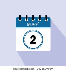 Icon calendar day - 2 May. 2nd days of the month, vector illustration.
