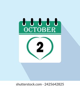 Icon calendar day - 2 October. 2nd days of the month, vector illustration.