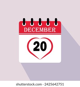 Icon Kalendertag - 20. Dezember. 20. Tage des Monats, Vektor-Illustration.