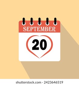 Icon calendar day - 20  September. 20th days of the month, vector illustration.